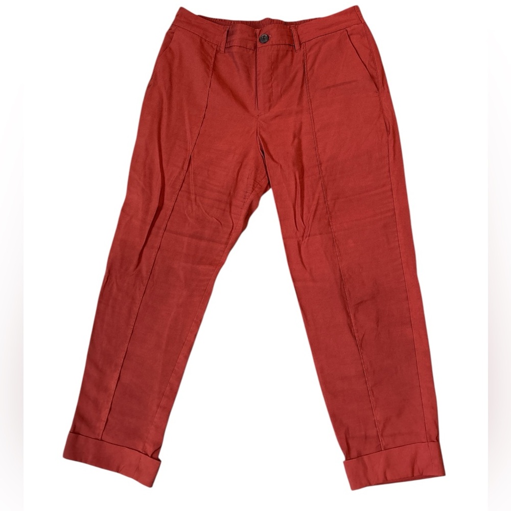 A New Day Rust Cropped Trousers with Pleats and and Cuffs